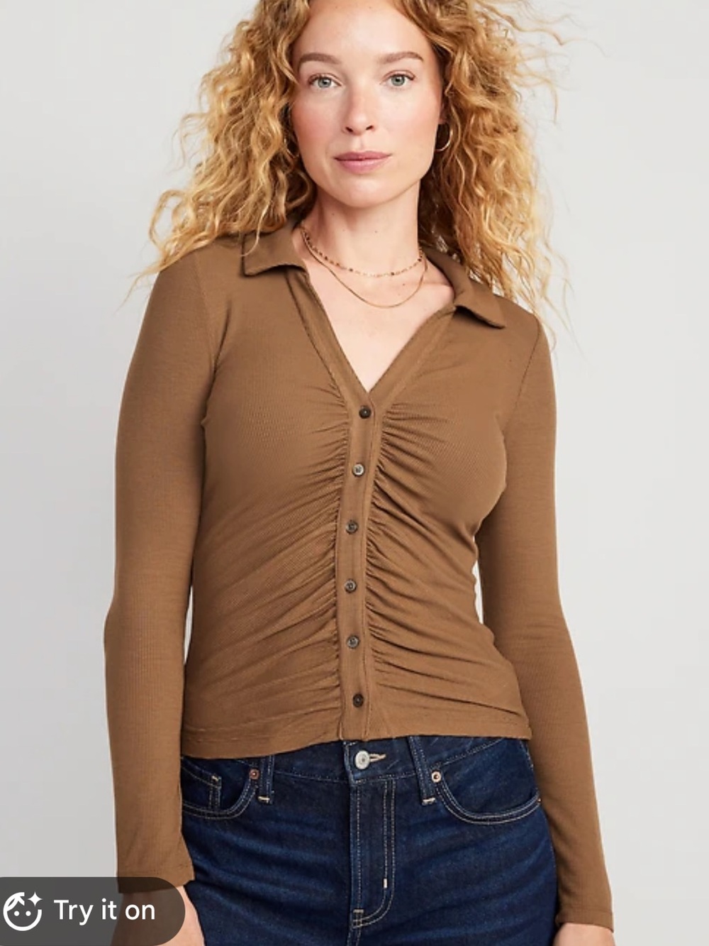 Old Navy Brown Ribbed Button-Down Top